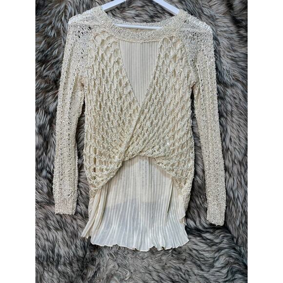 Beautiful Unmarked‎ Sheer Knit layered Top / Shirt / Blose Women's Beige Size L - Picture 2 of 2